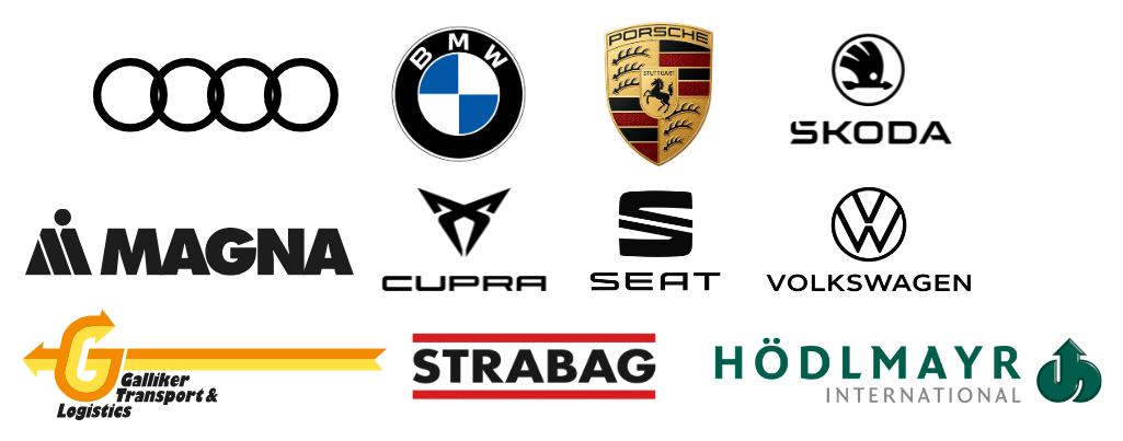 Audi, BMW, Porsche, Skoda, Magna, Cupra, Seat, Volkswagen, Galliker, Strabag, Hödlmayr